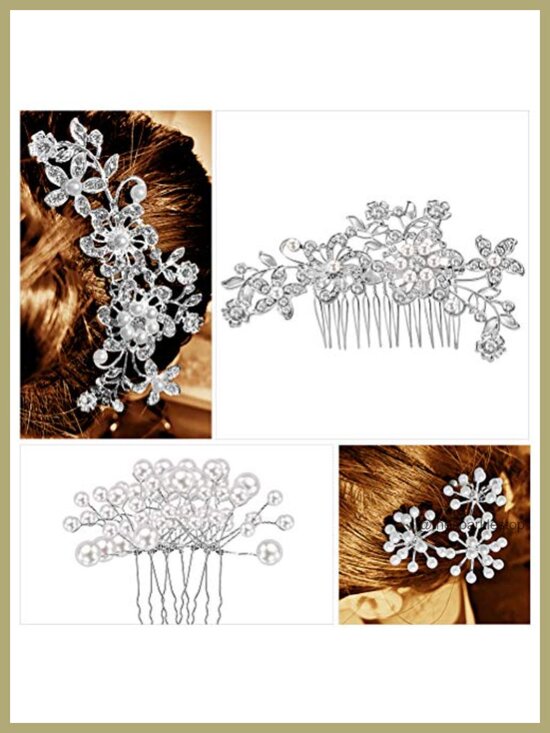44 Pcs Wedding Bridal Hair Accessories Rhinestone Flower Clip Pearl Butterfly main image 5